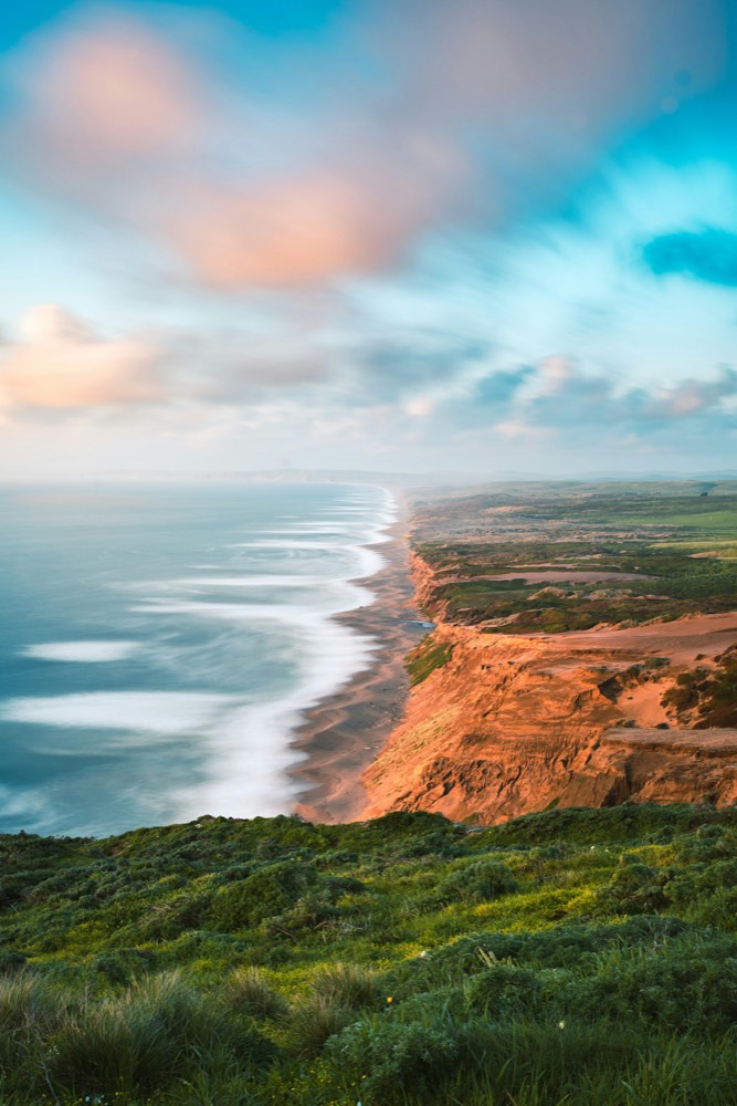 Coastal bluffs and grassland along the Point Reyes shoreline